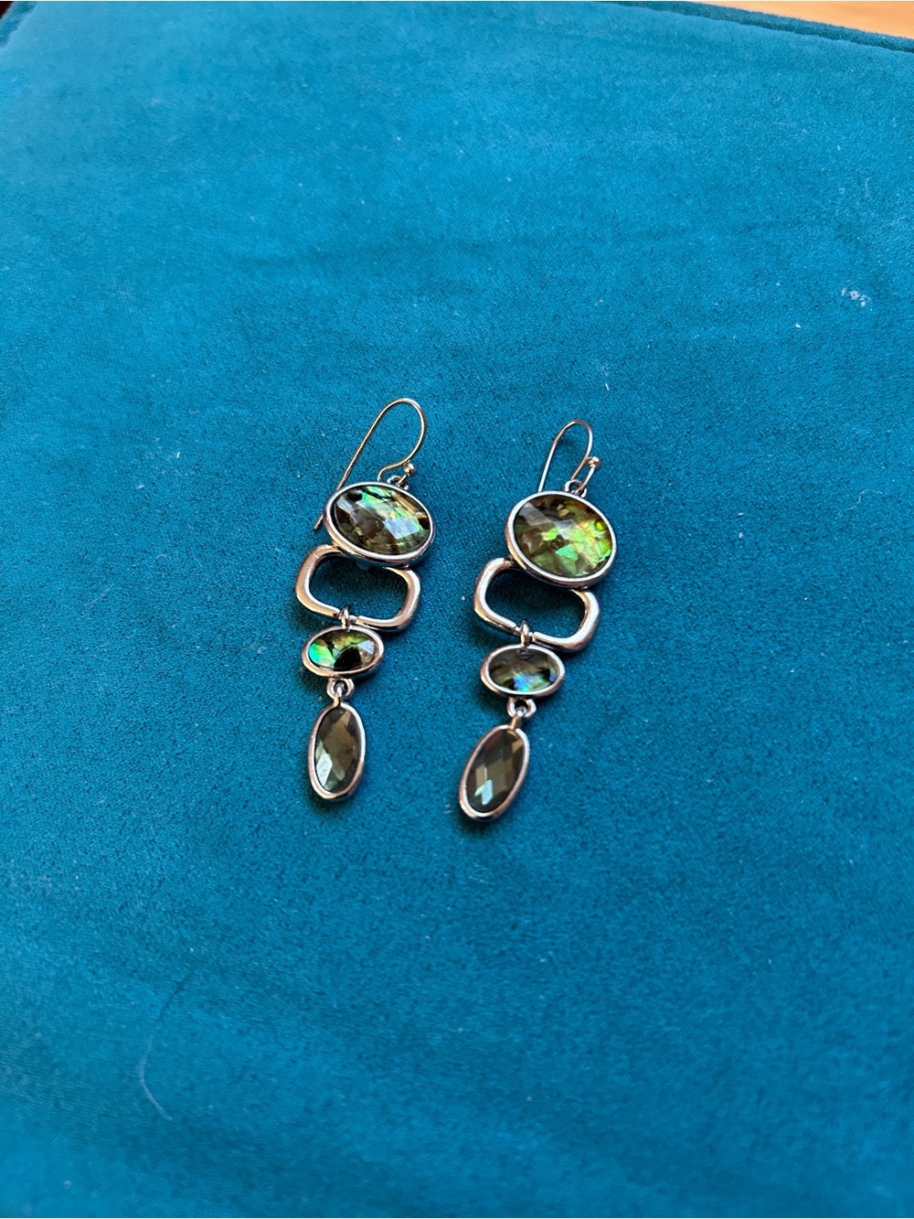 Lia Sophia Moonlight Retired Earrings Silver Tone Green Abalone Dangle